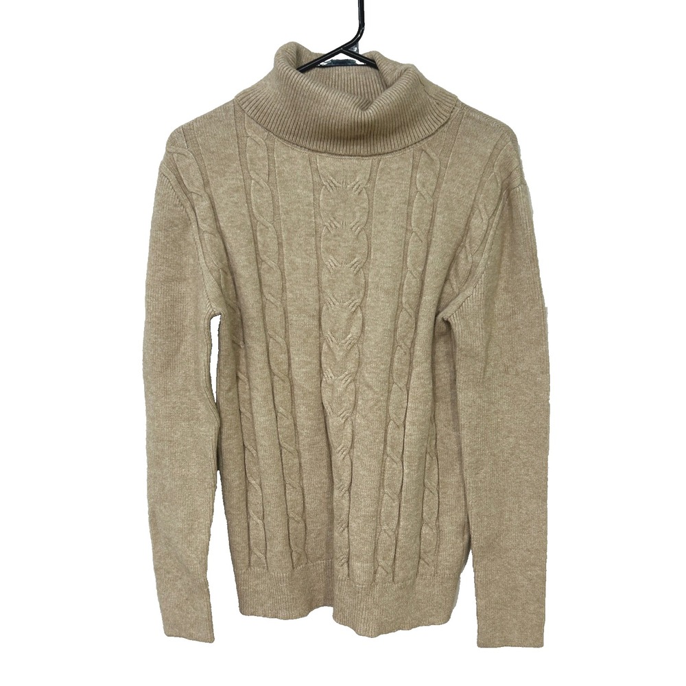 Beige Cable Knit Turtleneck Sweater M Cozy Minimalist Neutral Capsule Classic